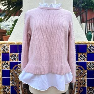 Ted Baker Cashmere Wool Blend White Cotton Ruffled Collar Pink Sweater Size M